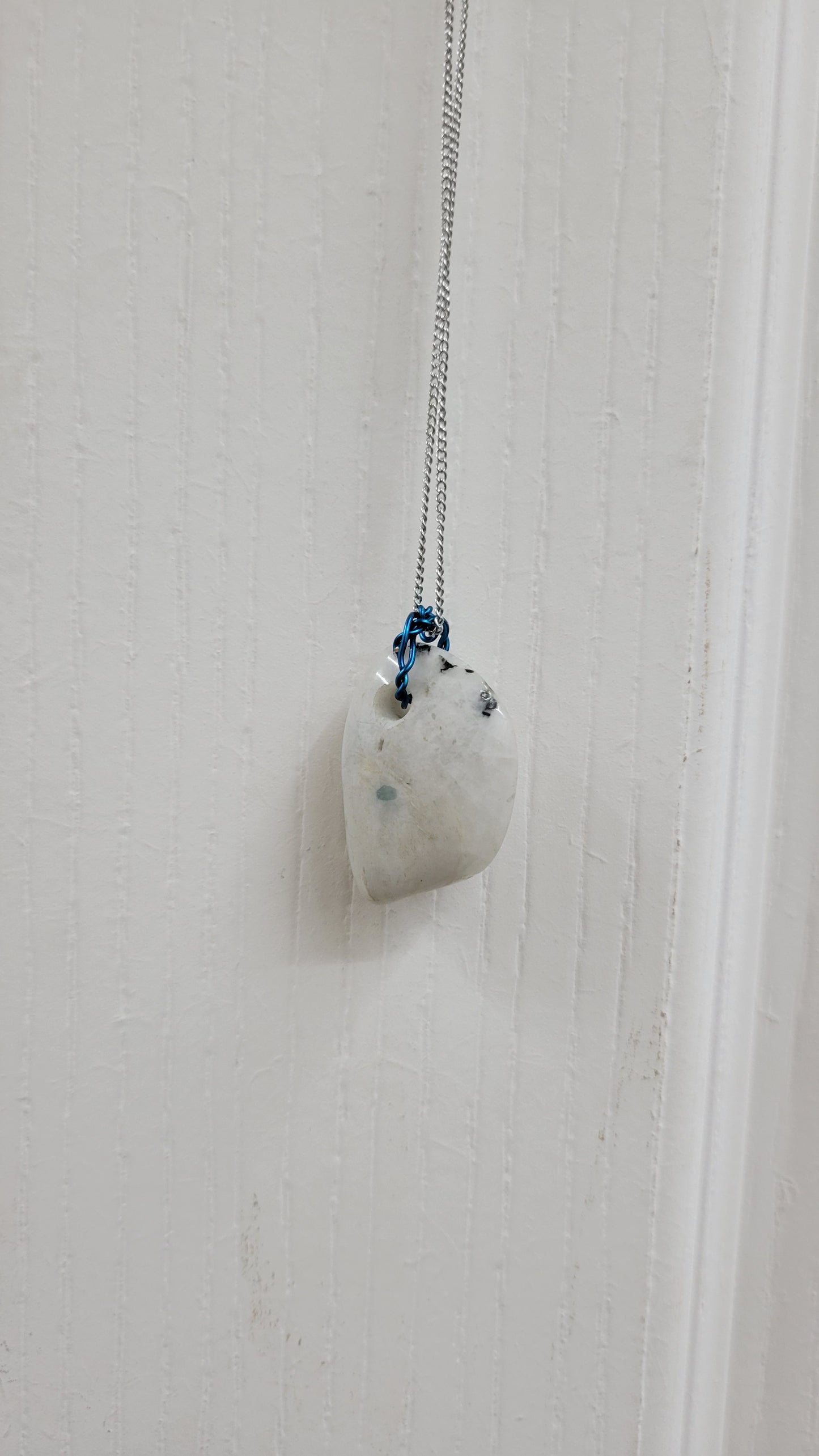 Moonstone Tumbler w/ Blue Wire Necklace