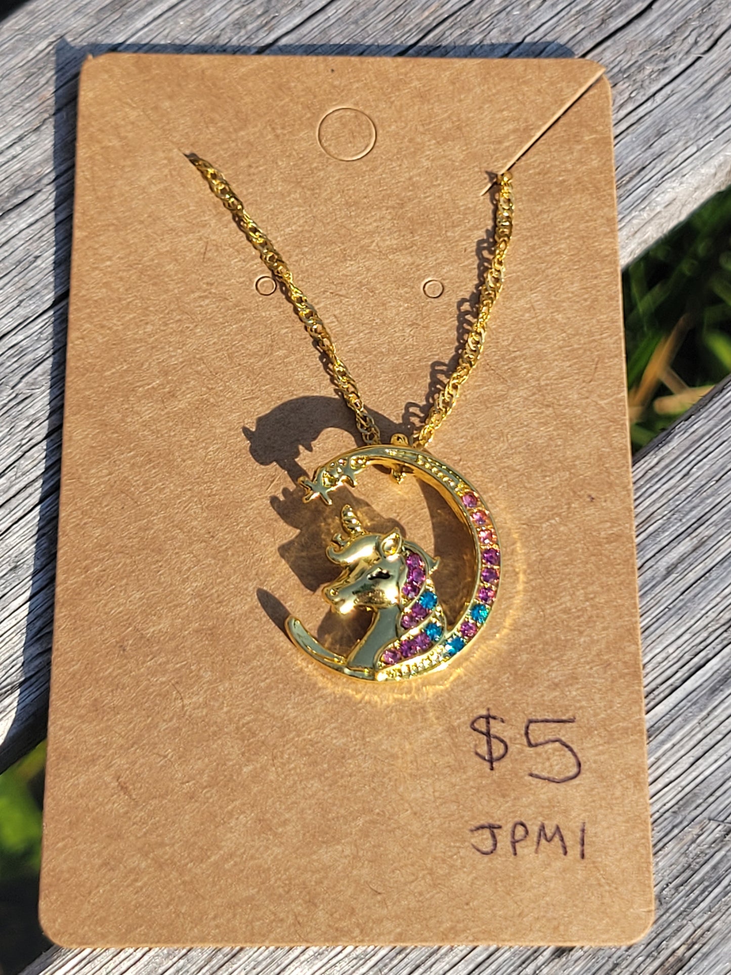 Gold Plated Unicorn & Moon Necklace