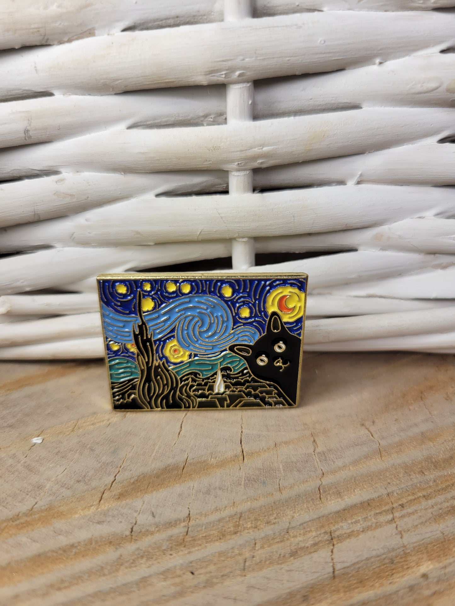 Cat "The Starry Night" Painting Pin